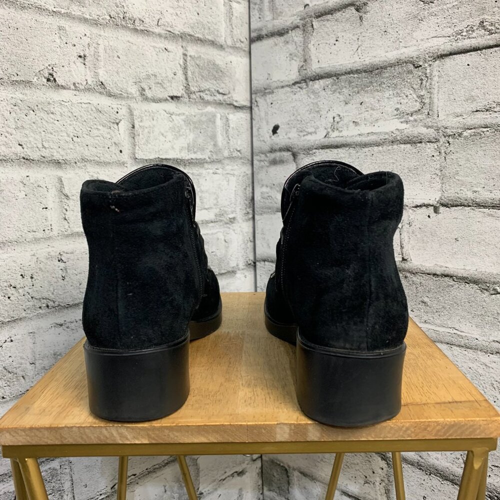 Vintage Hush Puppies Booties Black Waterproof Suede Low Block Heel Ankle Boots - Picture 8 of 13